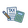 Tax concept w percentage paid, icon and income idea. Flat vector outline illustration.